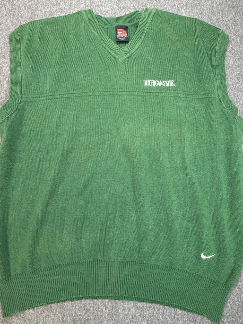 Vintage Nike Michigan State Spartans Green V-Neck Sweater Vest Mens XL